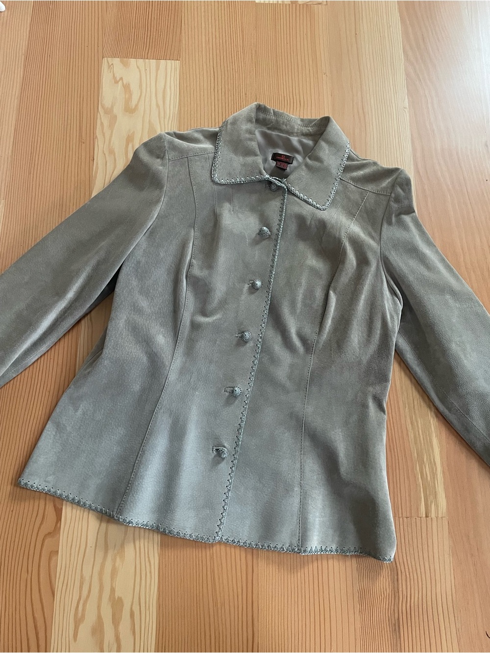 Vintage 90s y2k minimalist Light Taupe Tailored Button leather Jacket fall